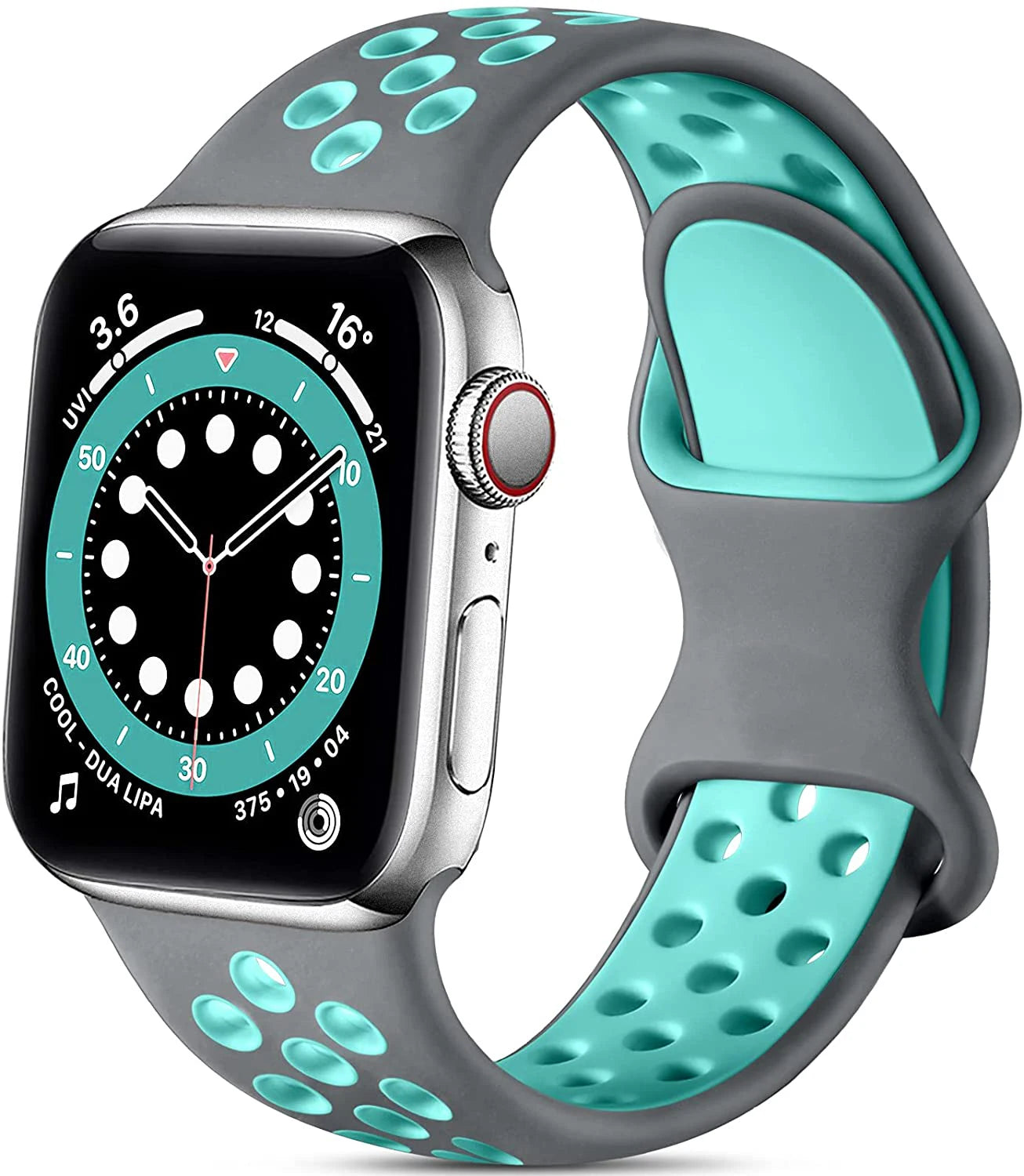 correa silicona deportiva gris turquesa apple watch