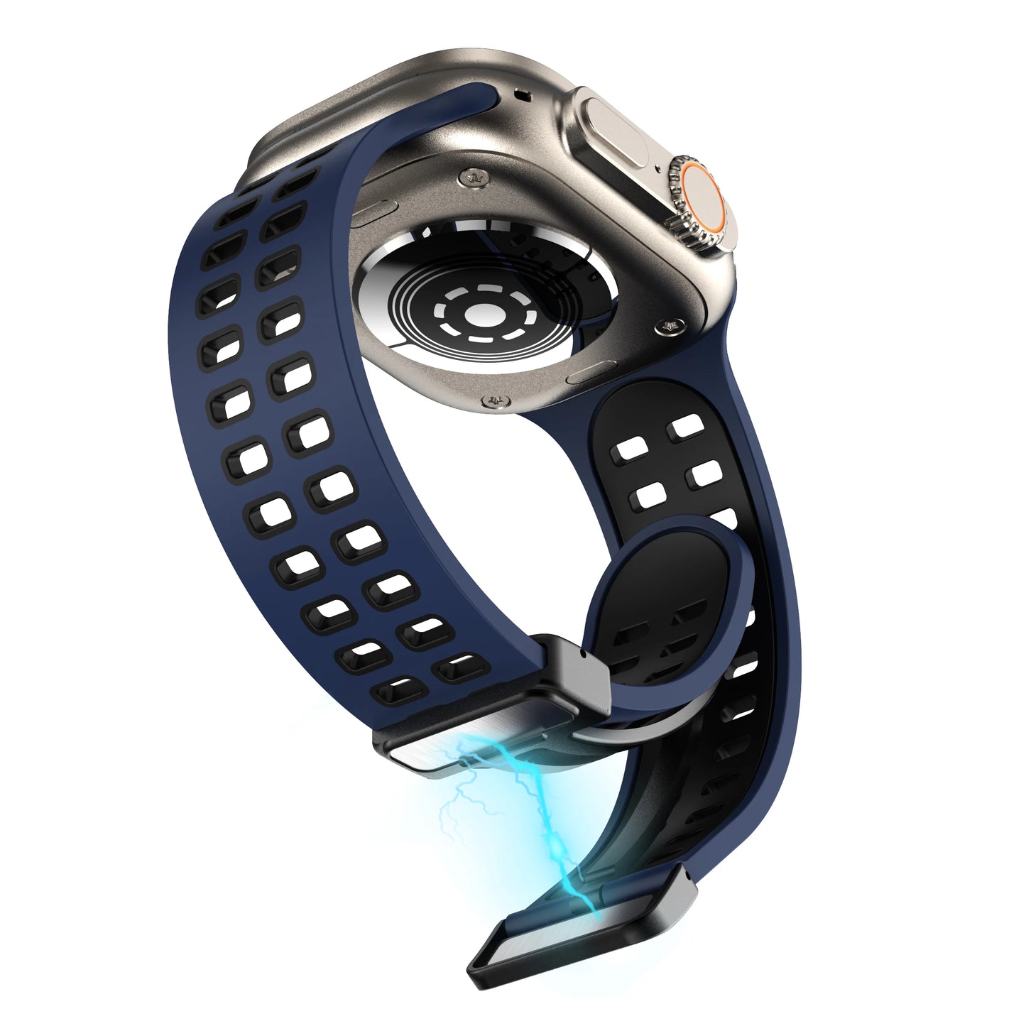 correa silicona ligera negra azul cierre magnetico apple watch