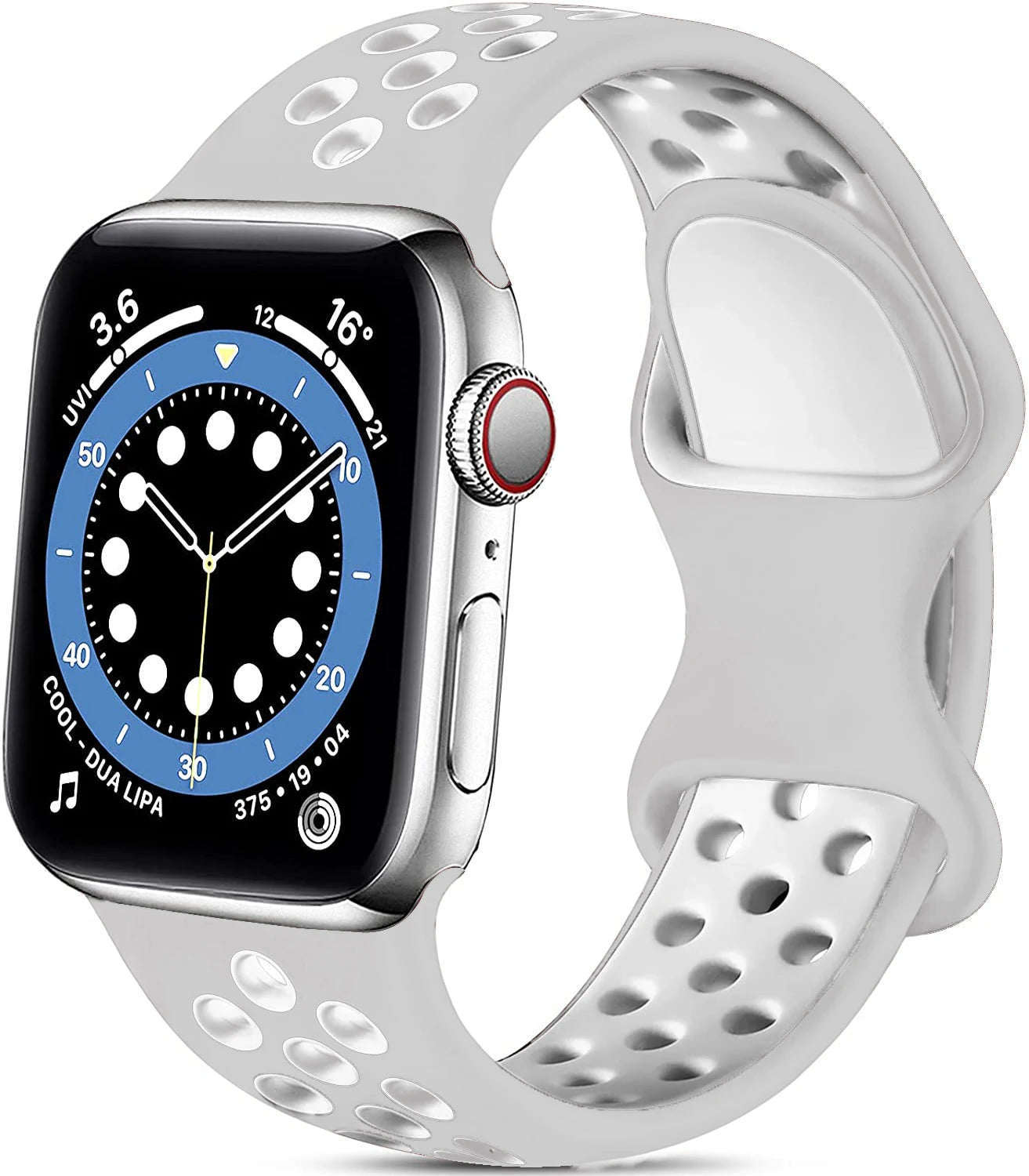 correa silicona deportiva gris blanca apple watch