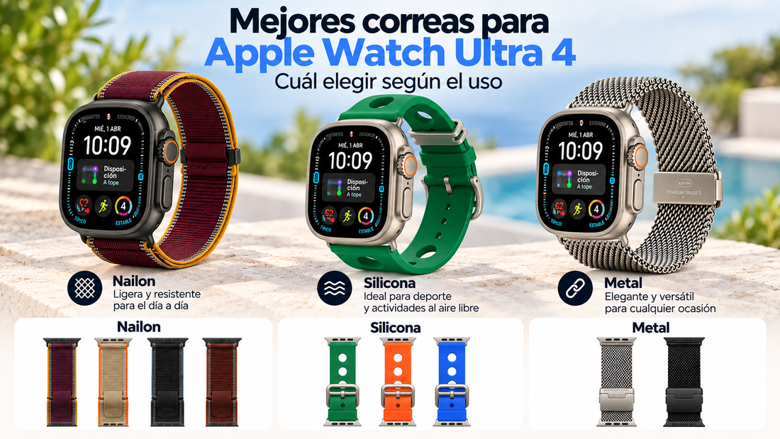 Apple Watch Ultra 4 de 49 mm con correas de silicona, nailon y metal en diferentes estilos y colores