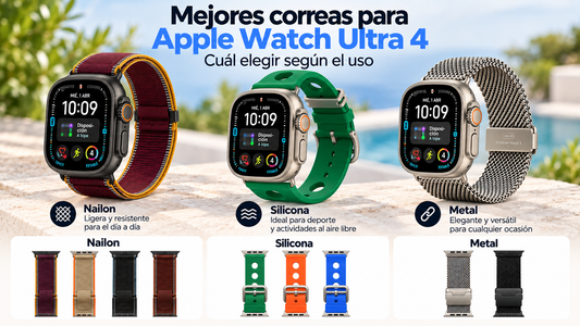 Apple Watch Ultra 4 de 49 mm con correas de silicona, nailon y metal en diferentes estilos y colores