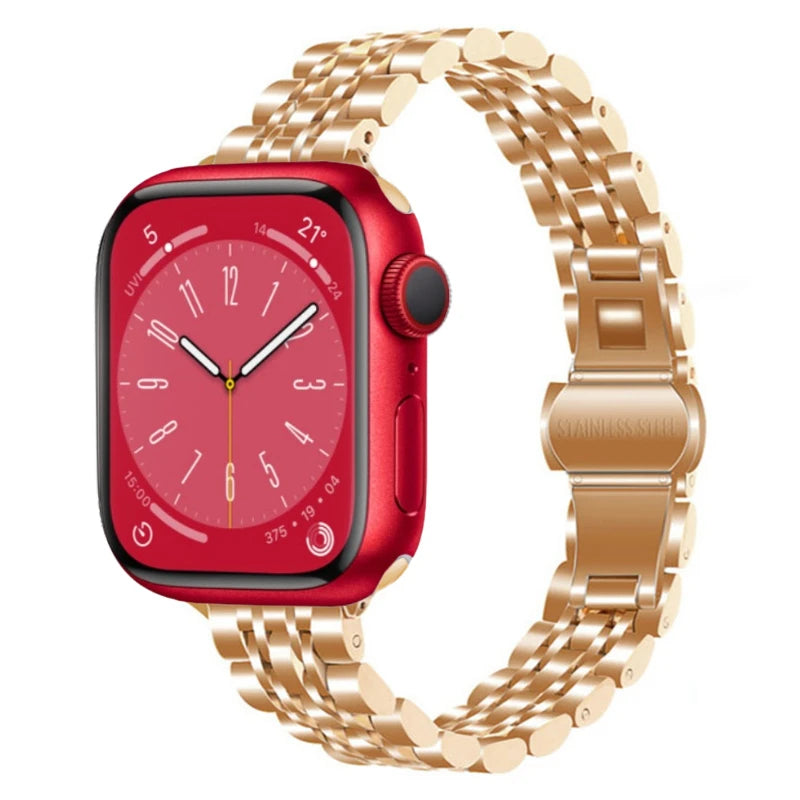 correa metal estrecha oro apple watch rojo