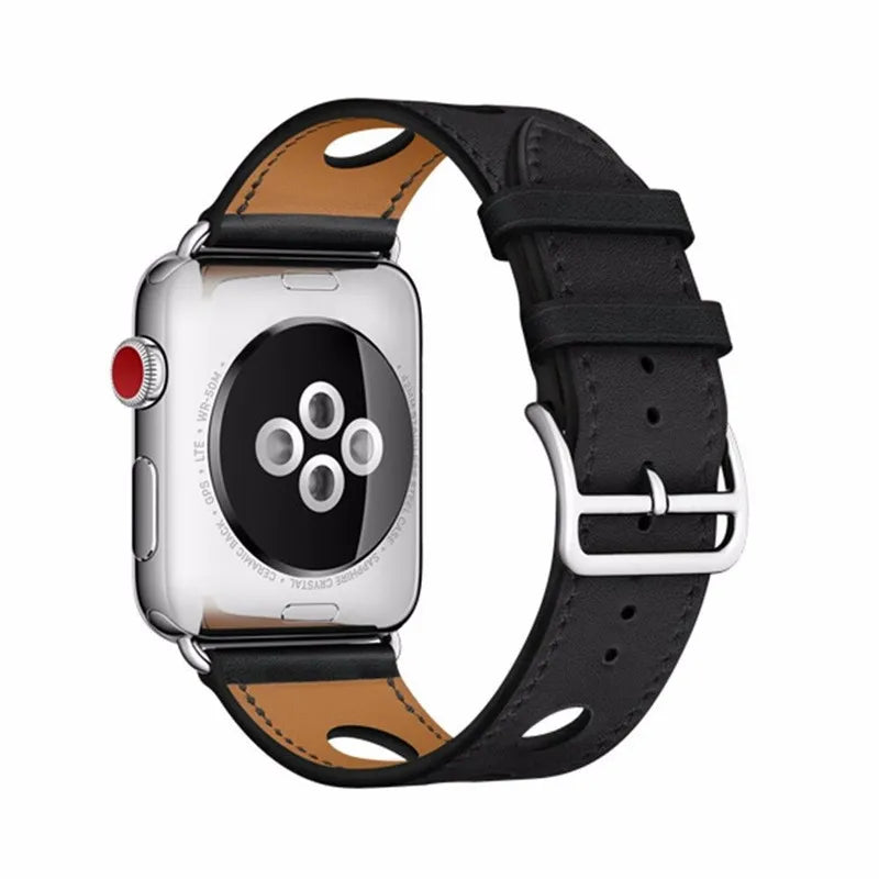 correa piel perforada negra trasera apple watch