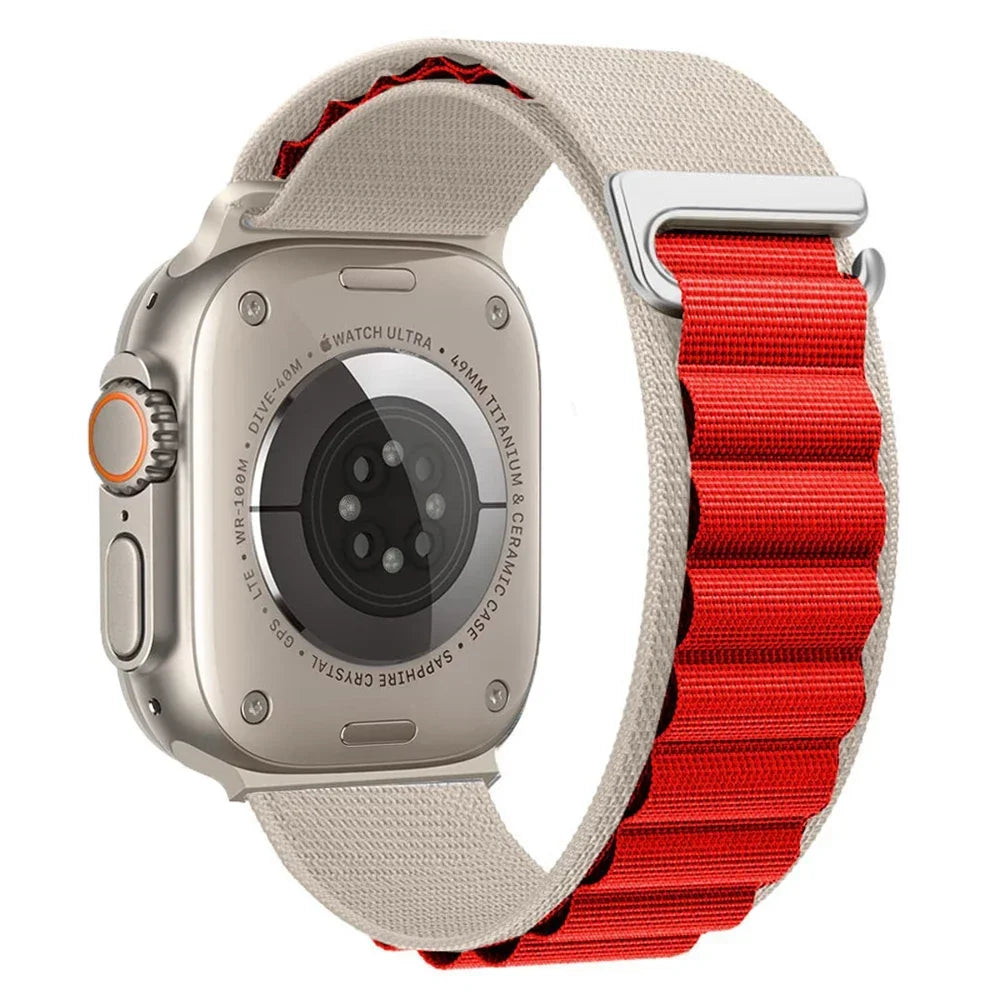 correa nailon alpina gris  roja apple watch