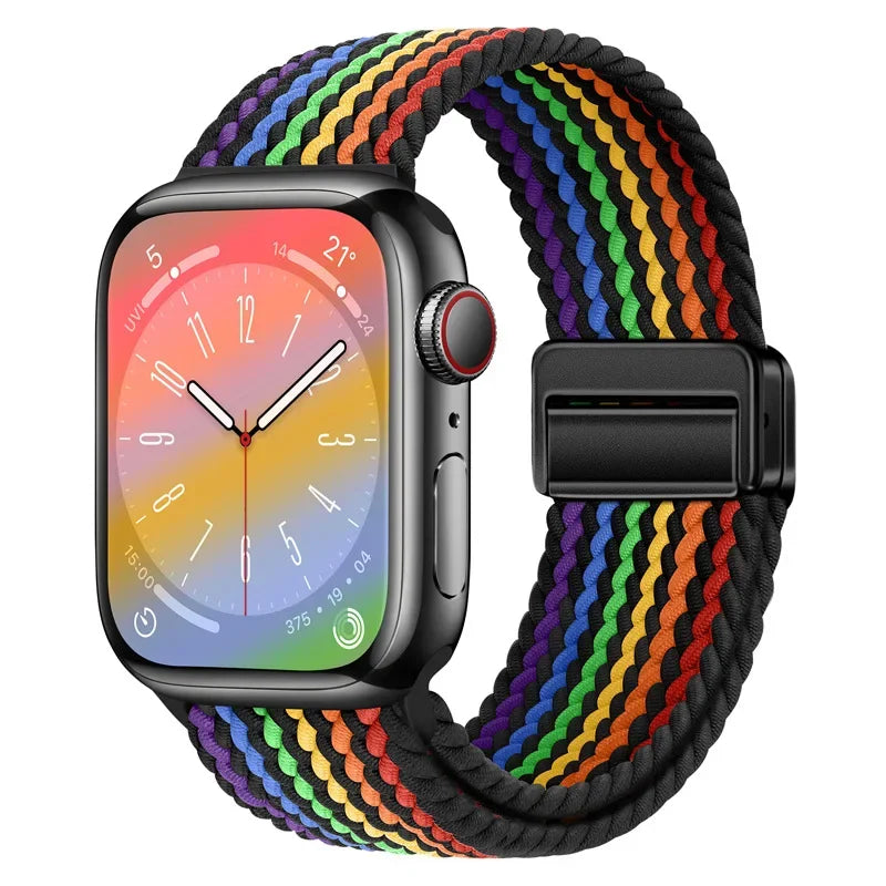 correa nailon trenzada arcoiris negro apple watch