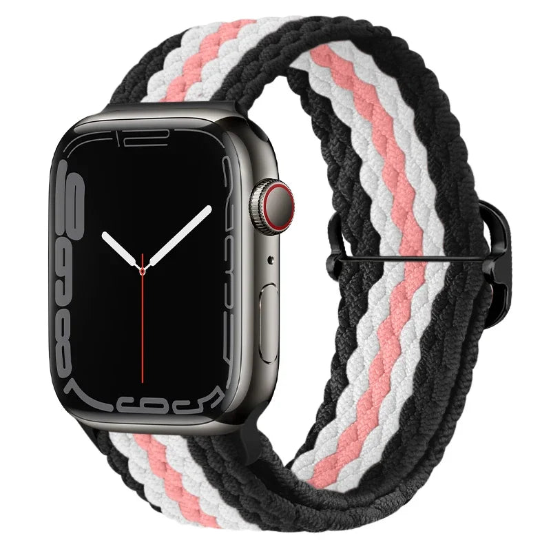 correa nailon trenzada negro blanco rosa apple watch