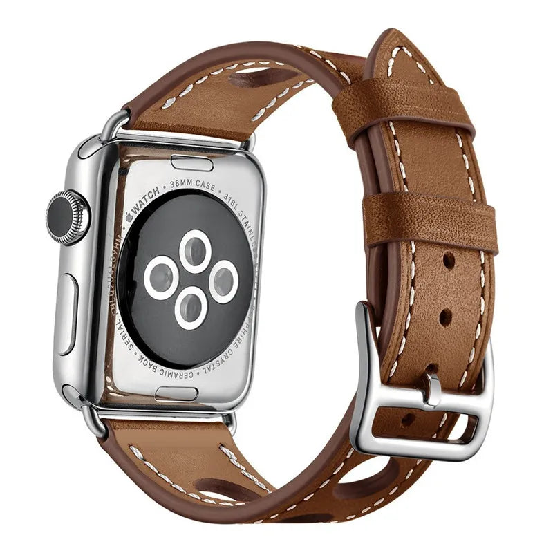 correa piel perforada marron apple watch