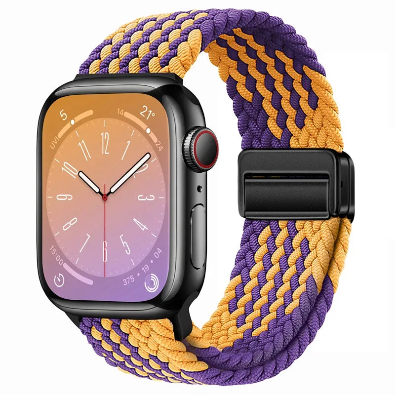 correa nailon trenzada morado amarillo apple watch