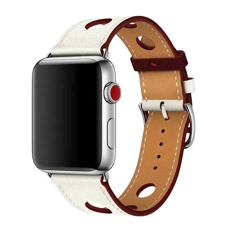 correa piel perforada blanca apple watch