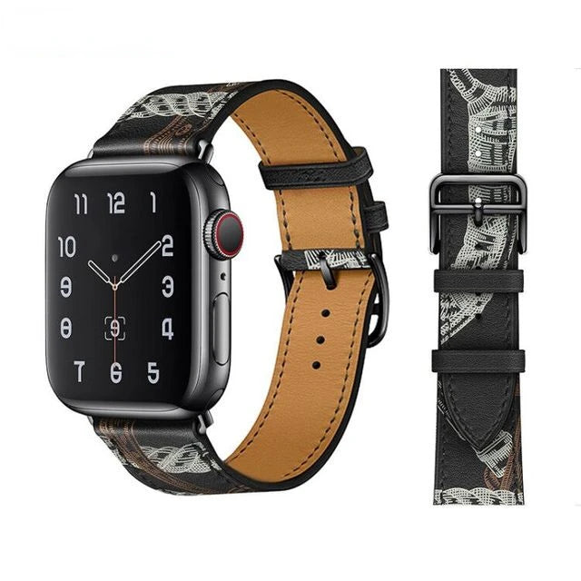 correa piel grabada negra gris apple watch