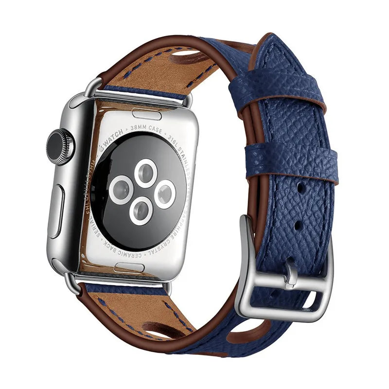 correa piel perforada azul apple watch