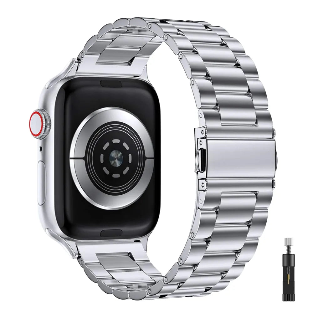 correa acero eslabon plata trasera apple watch