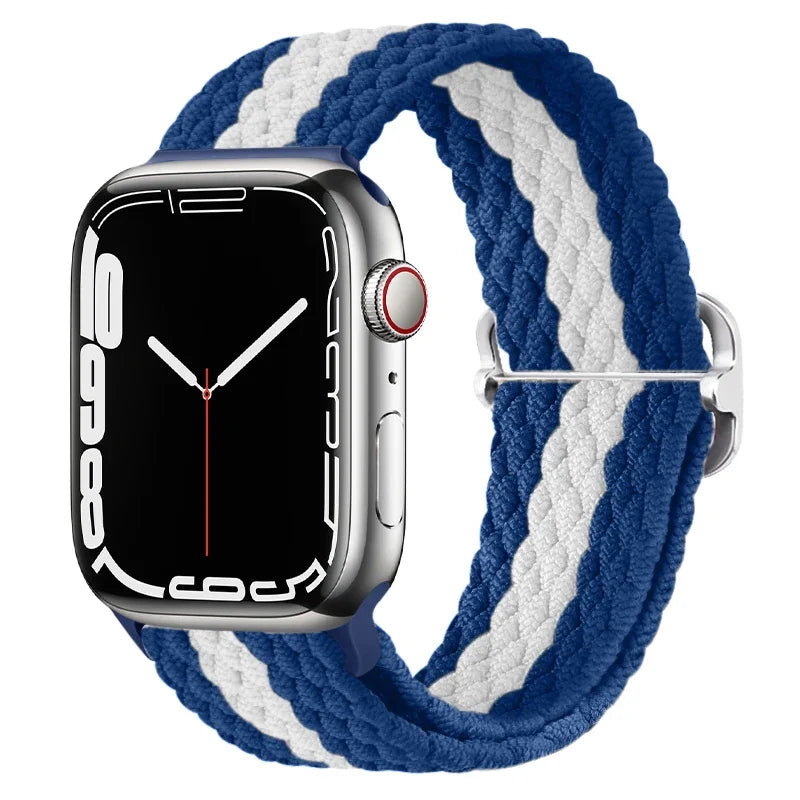 correa nailon trenzada azul blanca apple watch