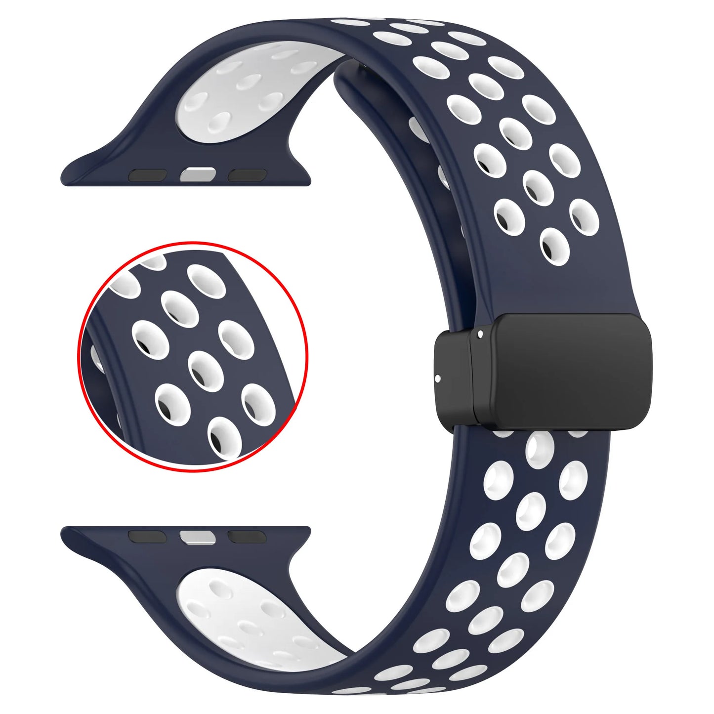 correa silicona ligera azul blanco cierre magnetico apple watch