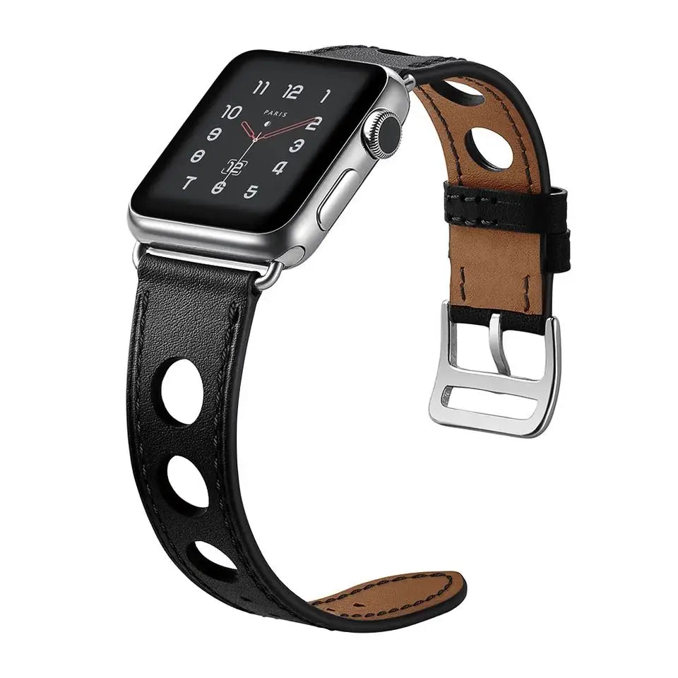 correa piel perforada negra apple watch