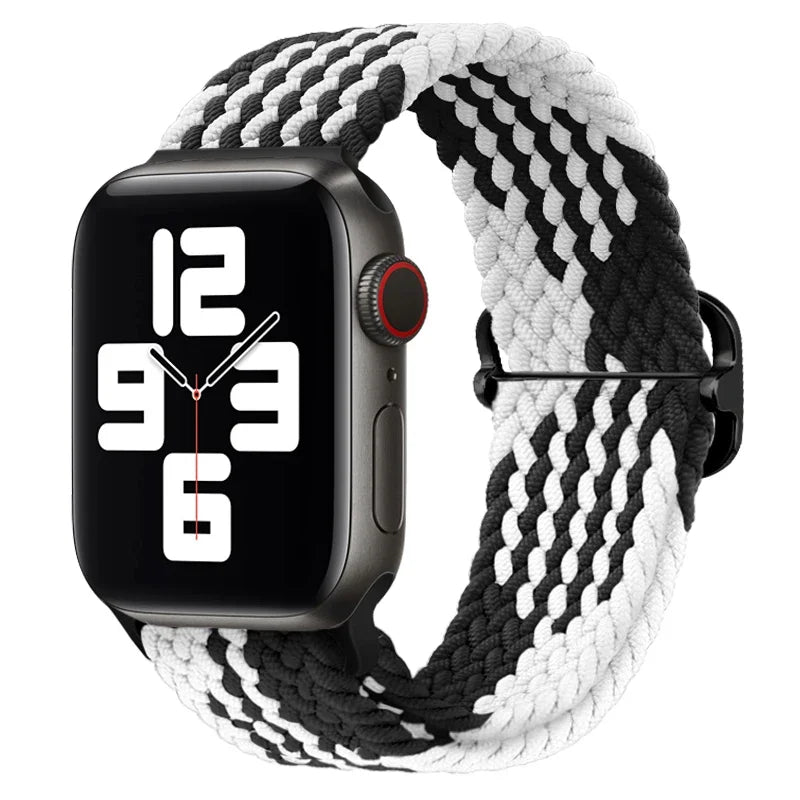 correa nailon trenzada negro blanco apple watch