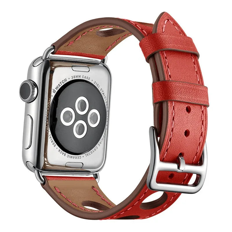 correa piel perforada roja apple watch