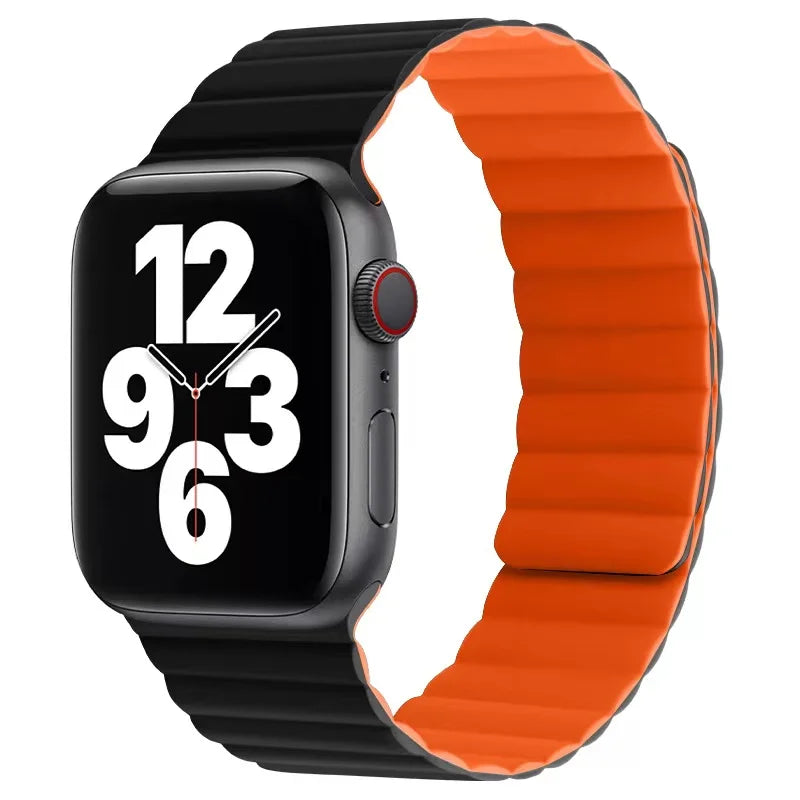 correa silicona magnetica negro naranja apple watch