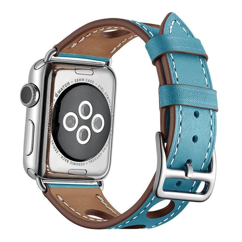 correa piel perforada cian apple watch