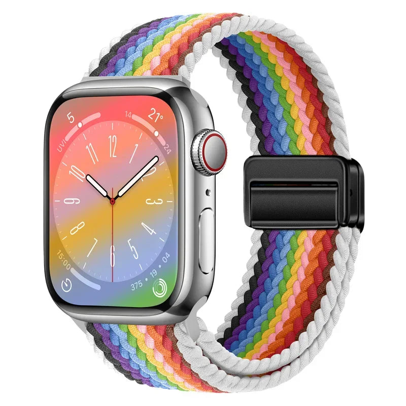 correa nailon trenzada arcoiris blanca apple watch