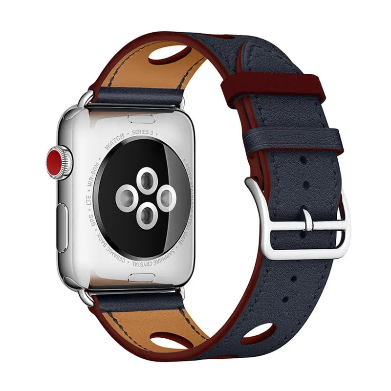 correa piel perforada azul granate apple watch