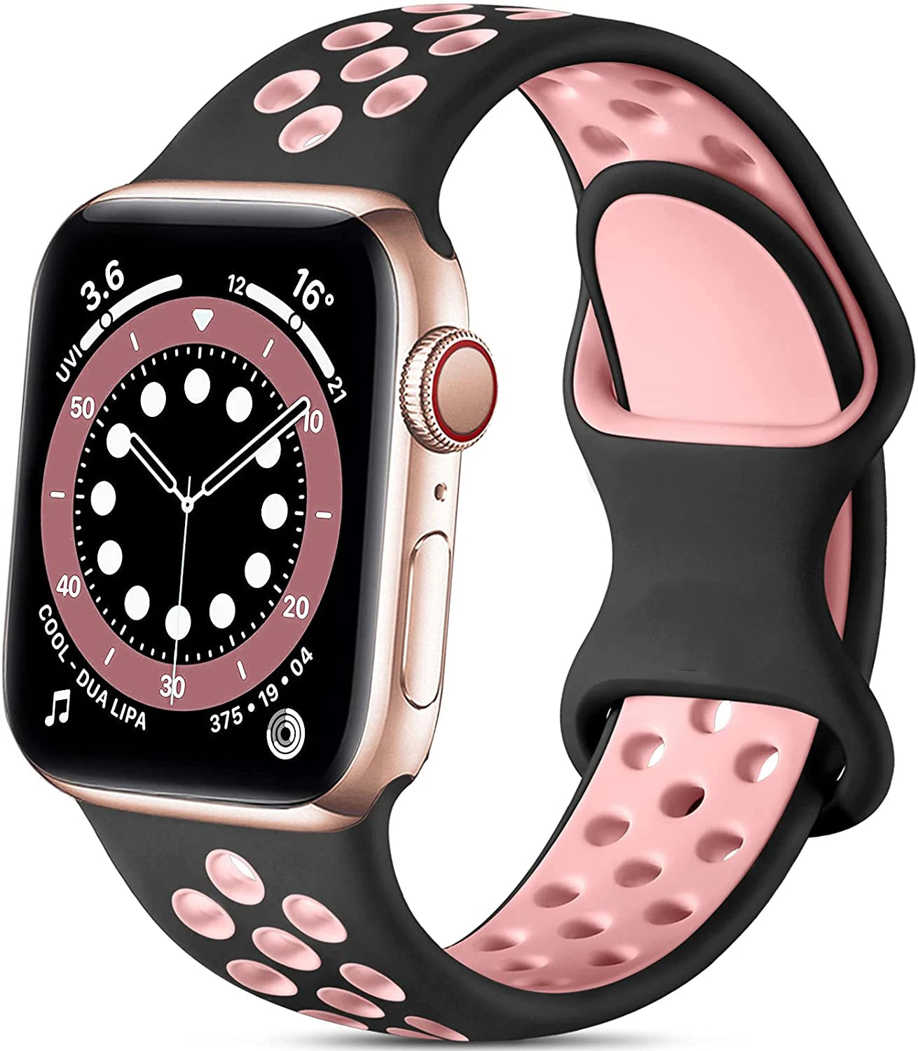 correa silicona deportiva negra rosa apple watch