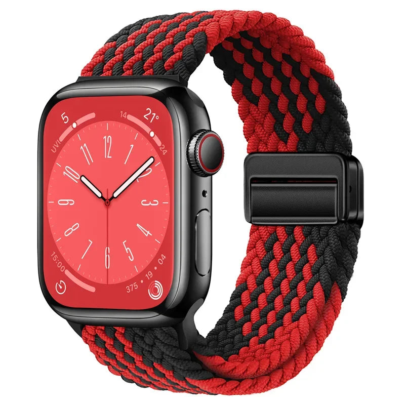 correa nailon trenzada negra roja apple watch