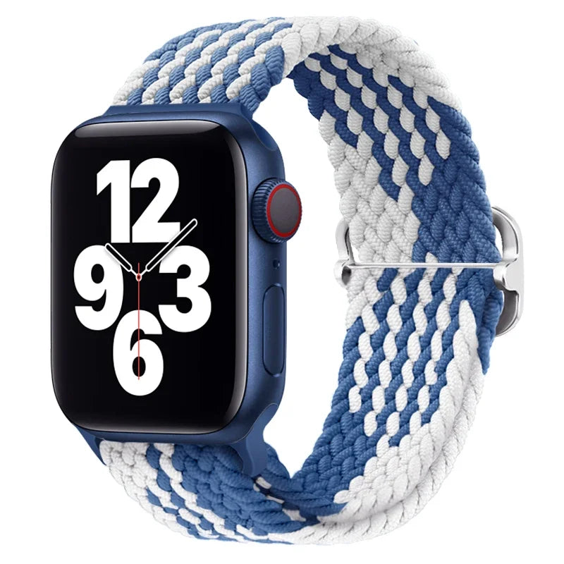 correa nailon trenzada azul blanco apple watch