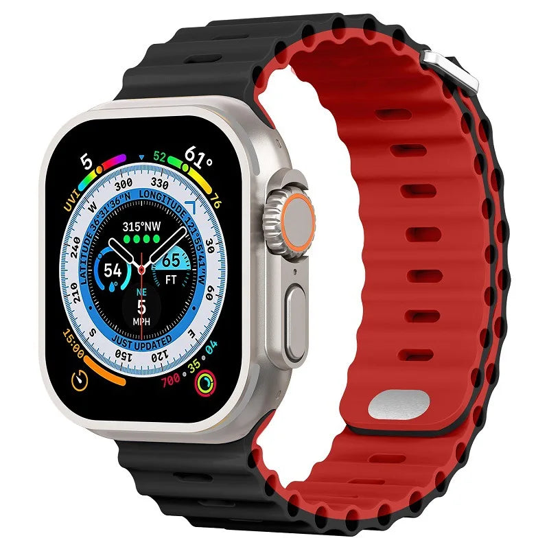 correa silicona ocean negra roja apple watch