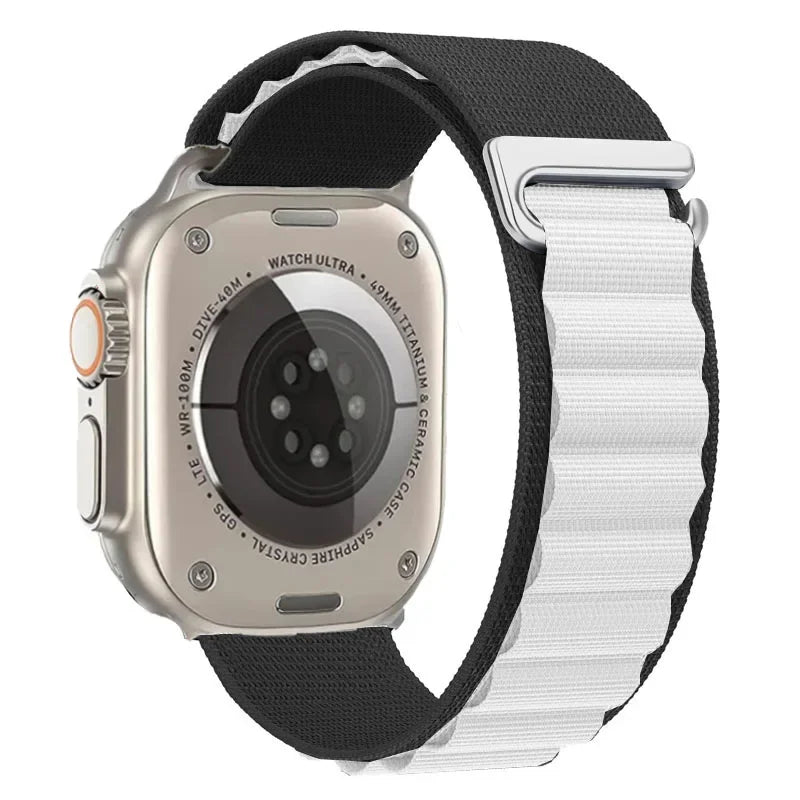 correa nailon alpina negro blanco apple watch